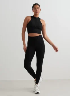 AIM’N Black Sculpting Racer Front Zip Top
