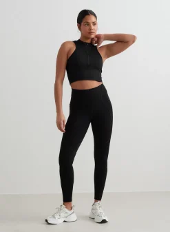 AIM’N Black Sculpting Racer Front Zip Top