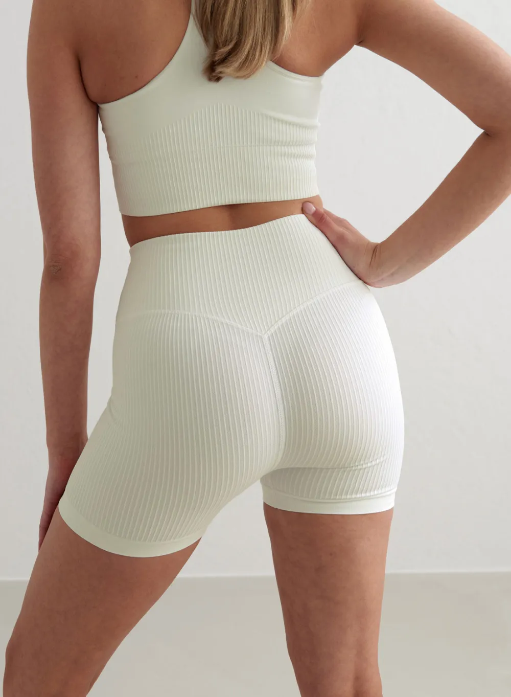 AIM’N Off-White Ribbed Midi Biker Shorts