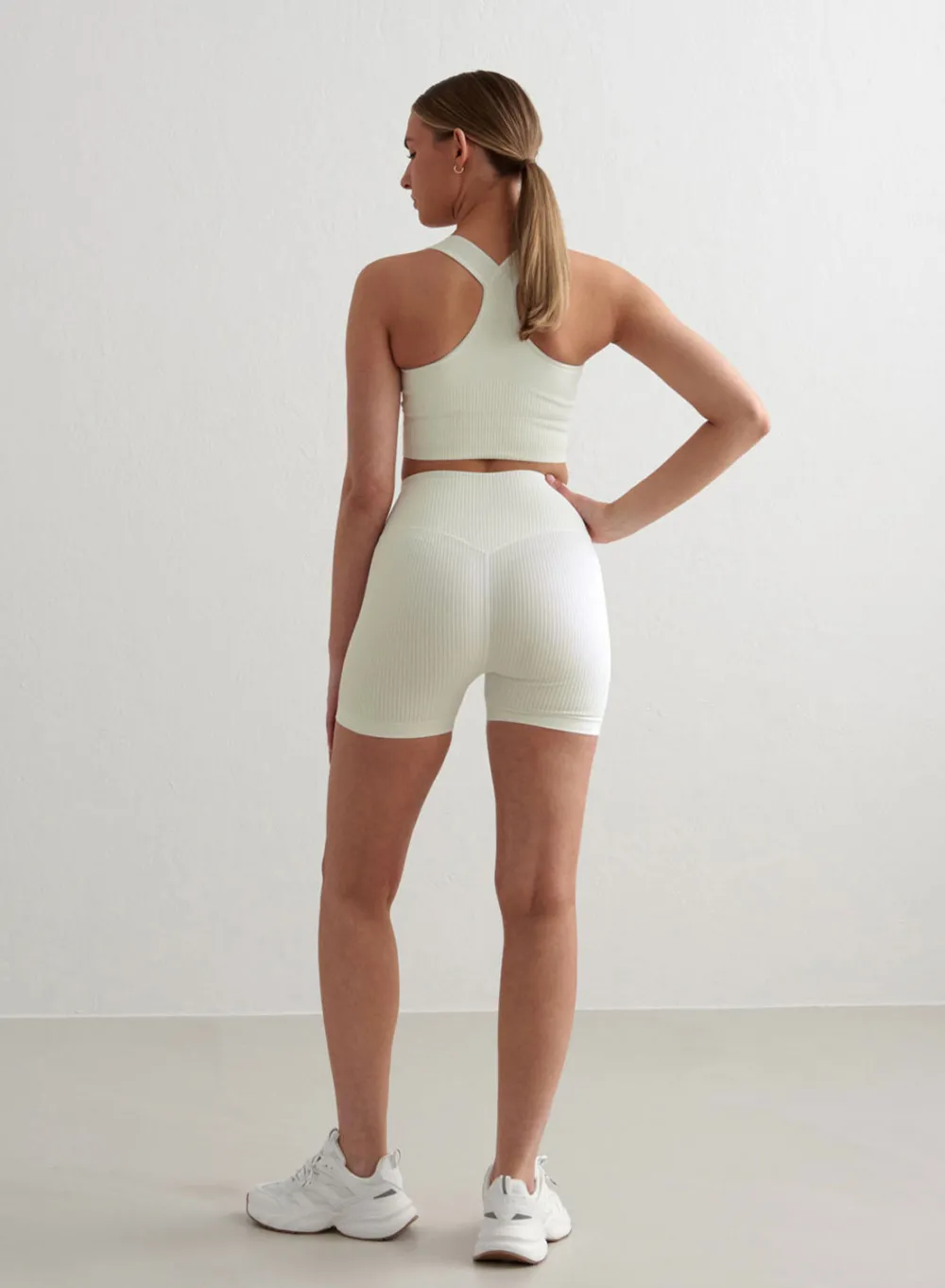 AIM’N Off-White Ribbed Midi Biker Shorts
