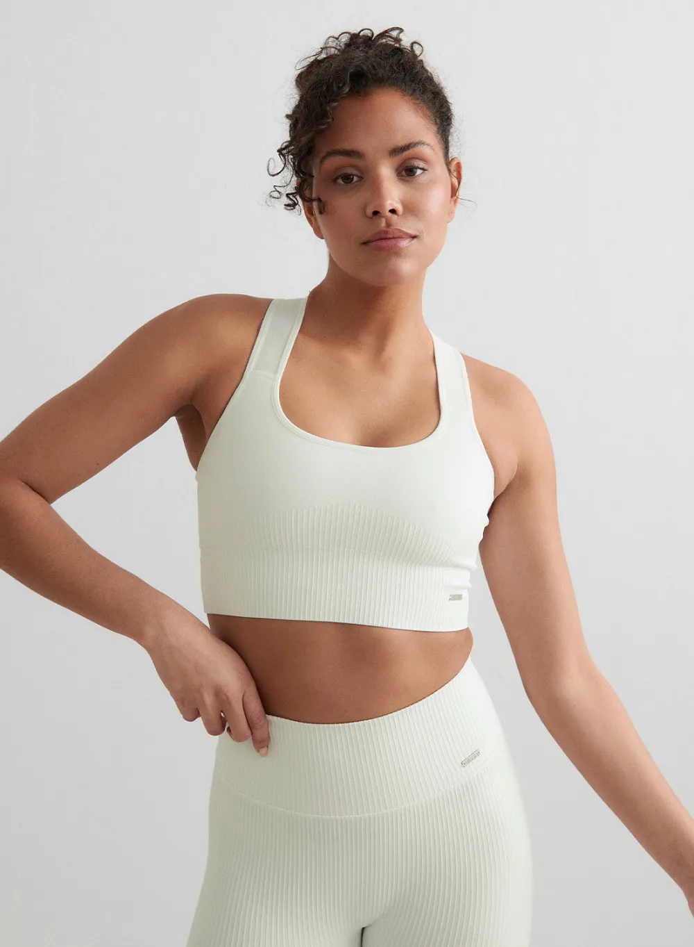 AIM’N Off-White Ribbed Seamless High Support Bra