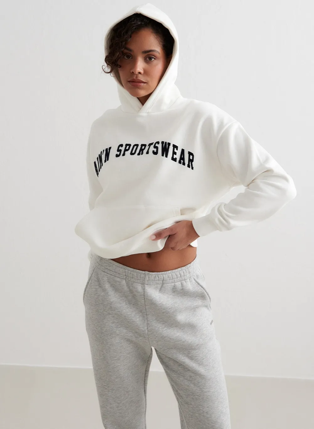 AIM’N Off-White Varsity Sweat Hood